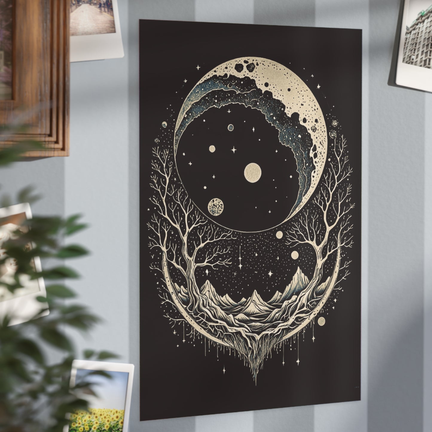 Mountain Eclipse Surreal Lunar Landscape Unframed Art Print