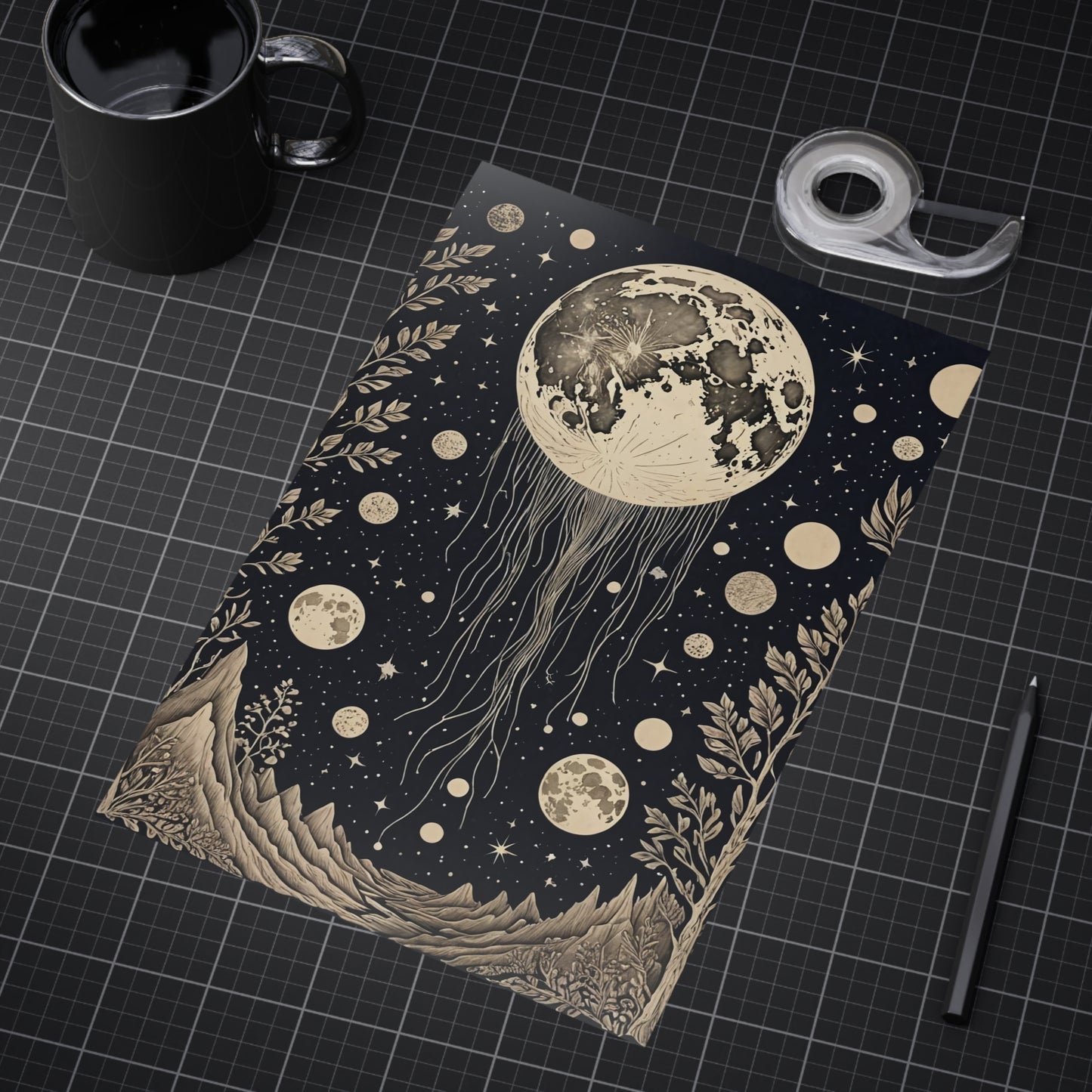 Tethered Moons Floating Lunar Forest Print