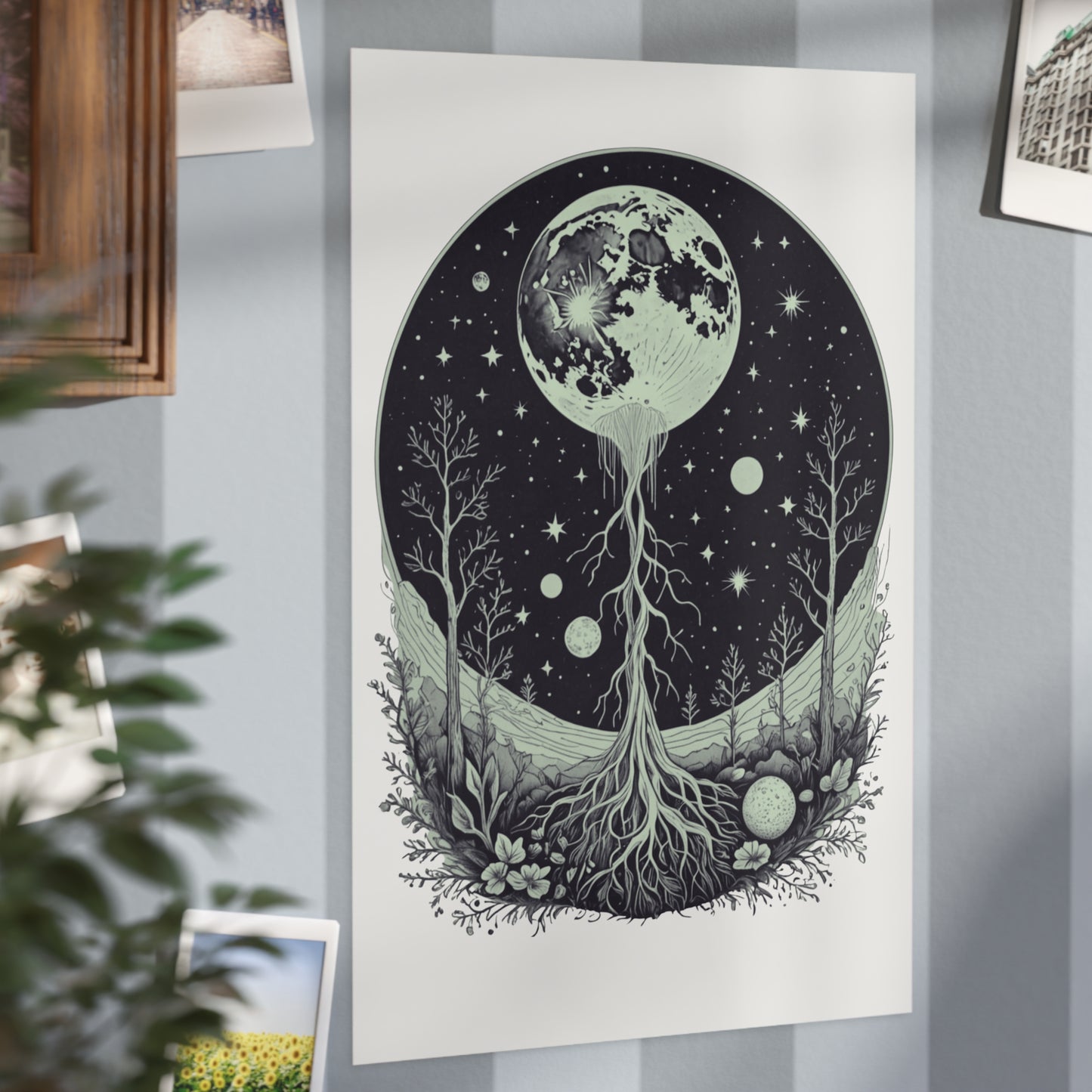 Celestial Bloom Moon as Tree Canopy Art Unframed Print Celestial Wall Art Decor