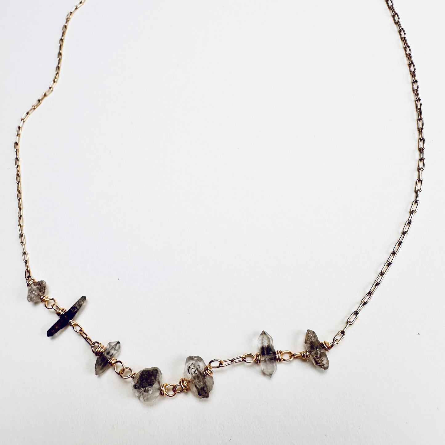 Celestara Herkimer Salt & Pepper Diamond Choker Necklace – Dainty Beaded 15.5” Nape Necklace