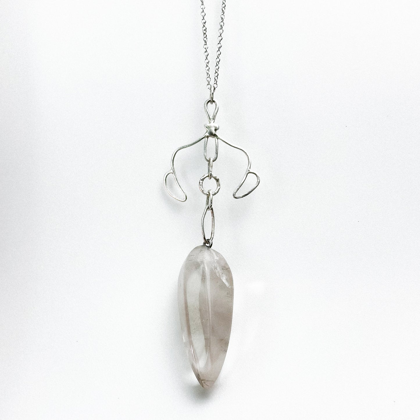 Celestial Balance Quartz Pendant – Hand-Forged Silver & Clear Quartz Necklace