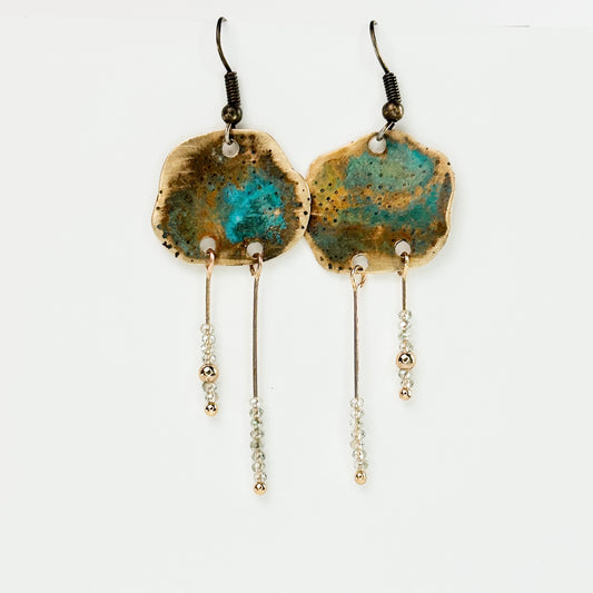 Tideglass Drifters– Handcrafted Patina Brass & Crystal Dangle Earrings