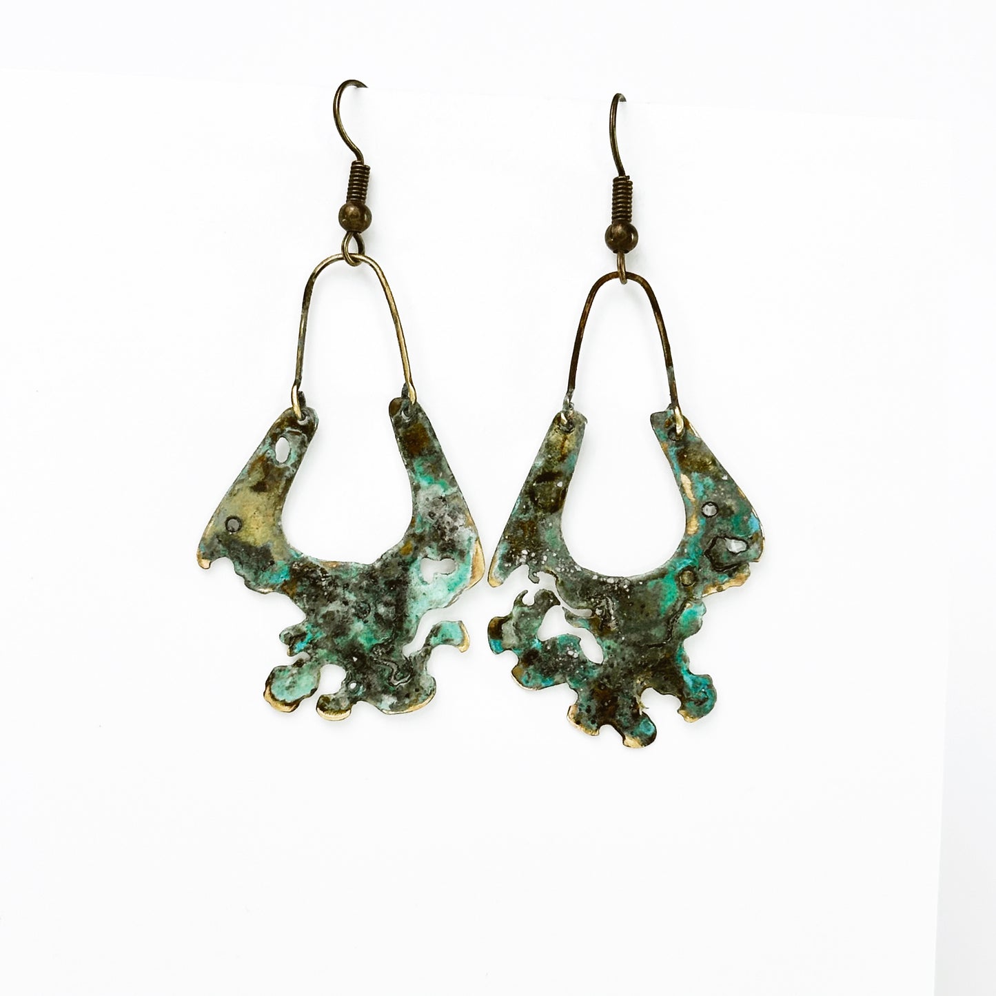 Palimpsest Glyph Earrings – Verdigris Brass Statement Earrings