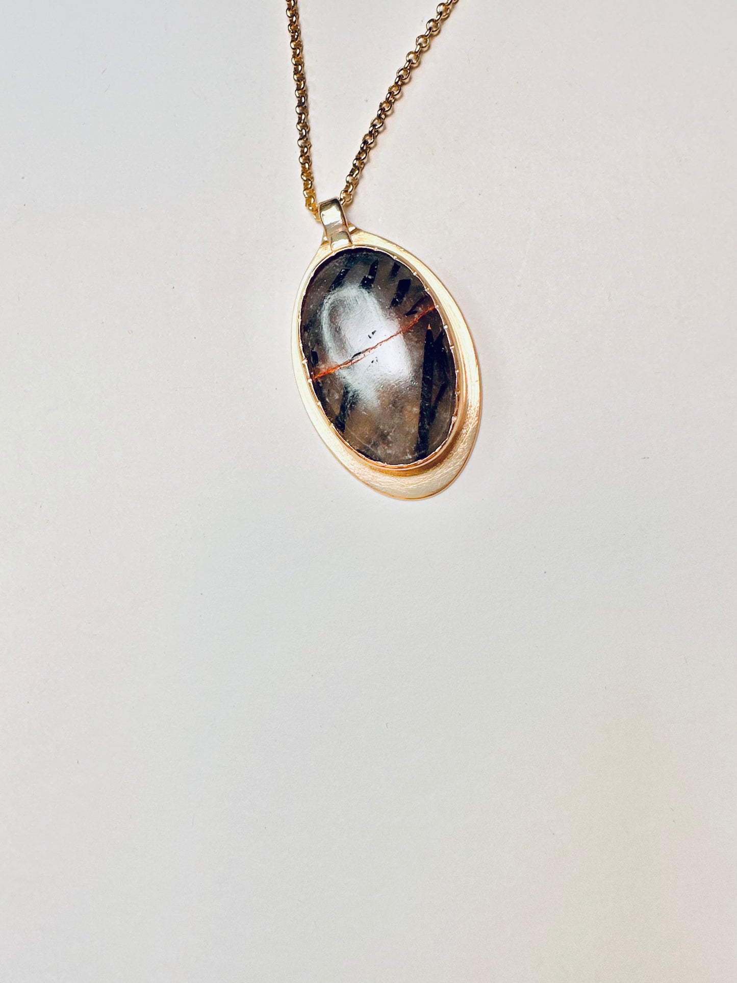 Reforged Echo: Reticulated Quartz & Bronze Mica Pendant Necklace