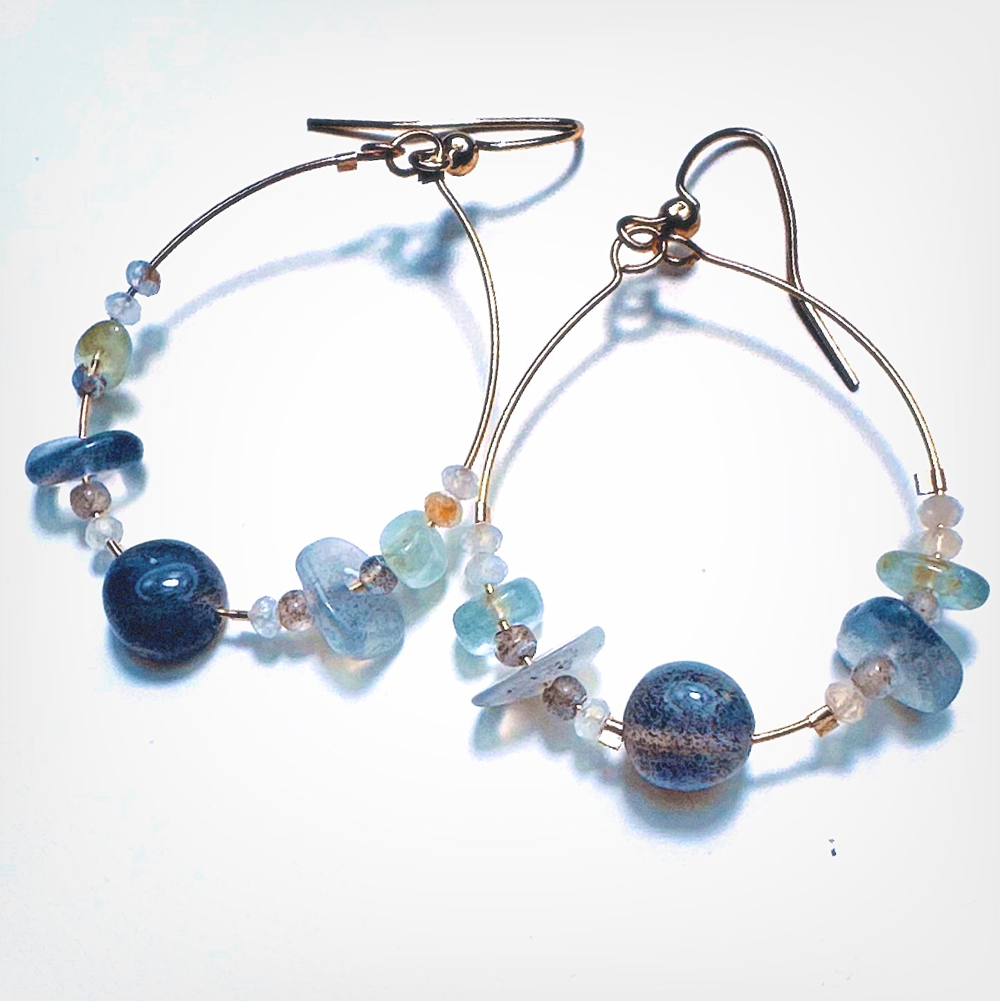 Silver Moondrop Labradorite Hoops |Aquamarine & Clear Topaz