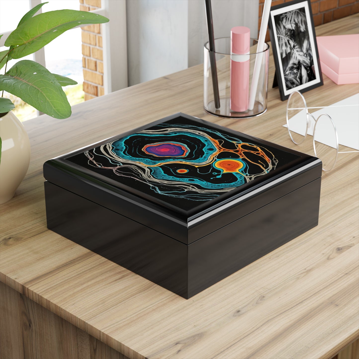 Fractal Pulse Psychedelic Swirl Jewelry Box Cosmic Vortex Design