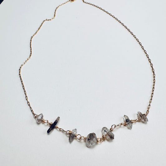 Celestara Herkimer Salt & Pepper Diamond Choker Necklace – Dainty Beaded 15.5” Nape Necklace