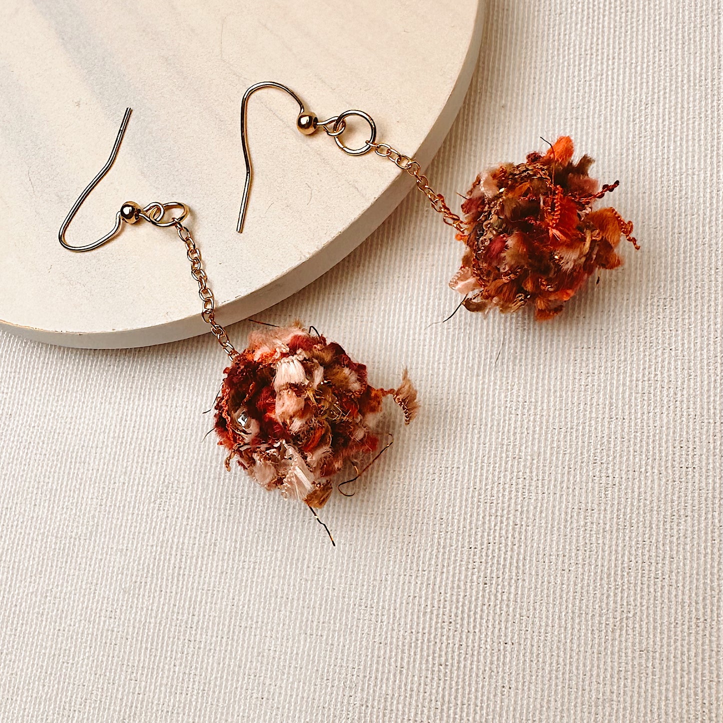 Handmade Textile Drop Earrings – Boho Fabric Ball Statement Earrings