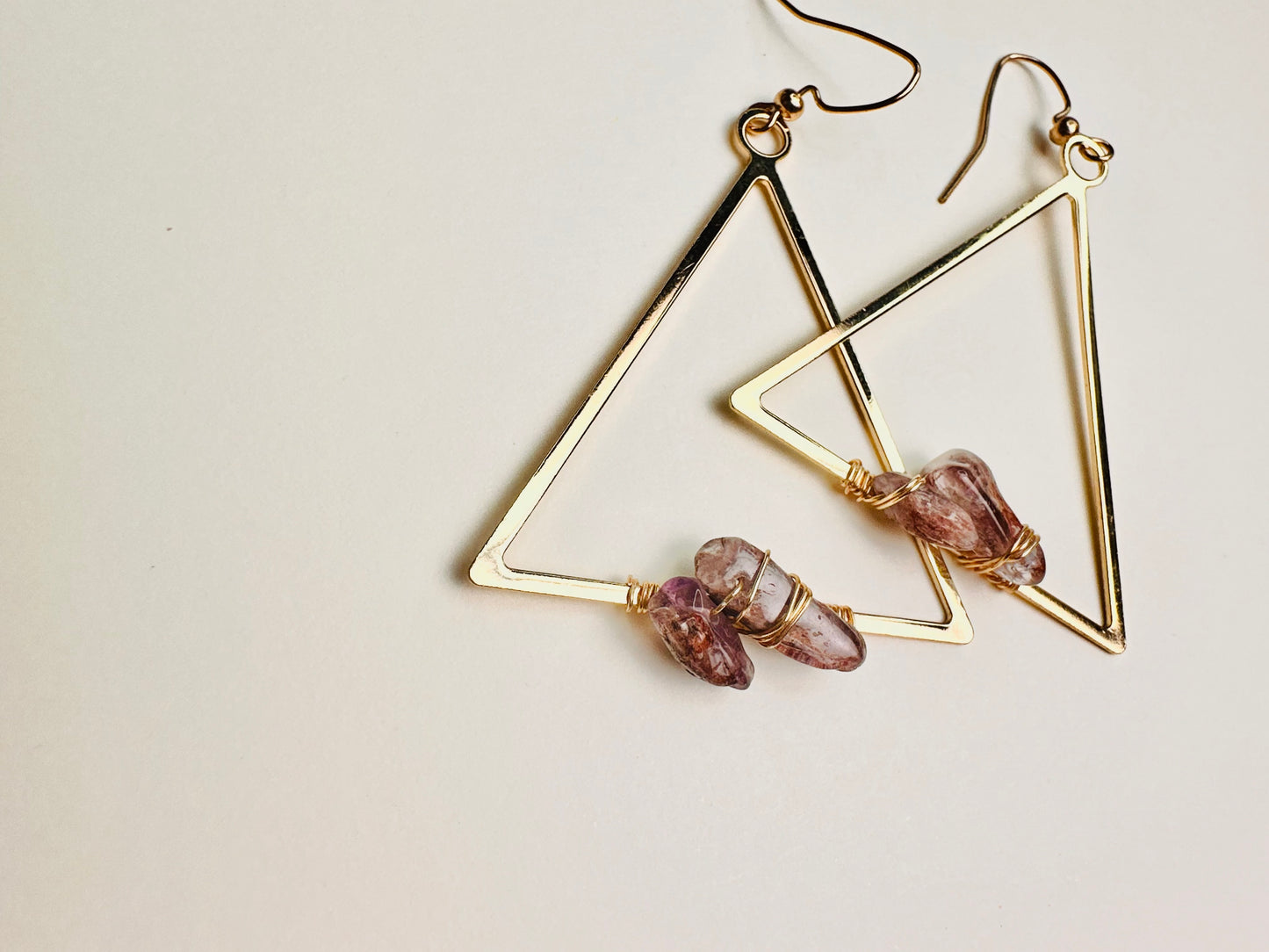 Super Seven Triangle Earrings |Handmade Gemstone Jewelry in Brass