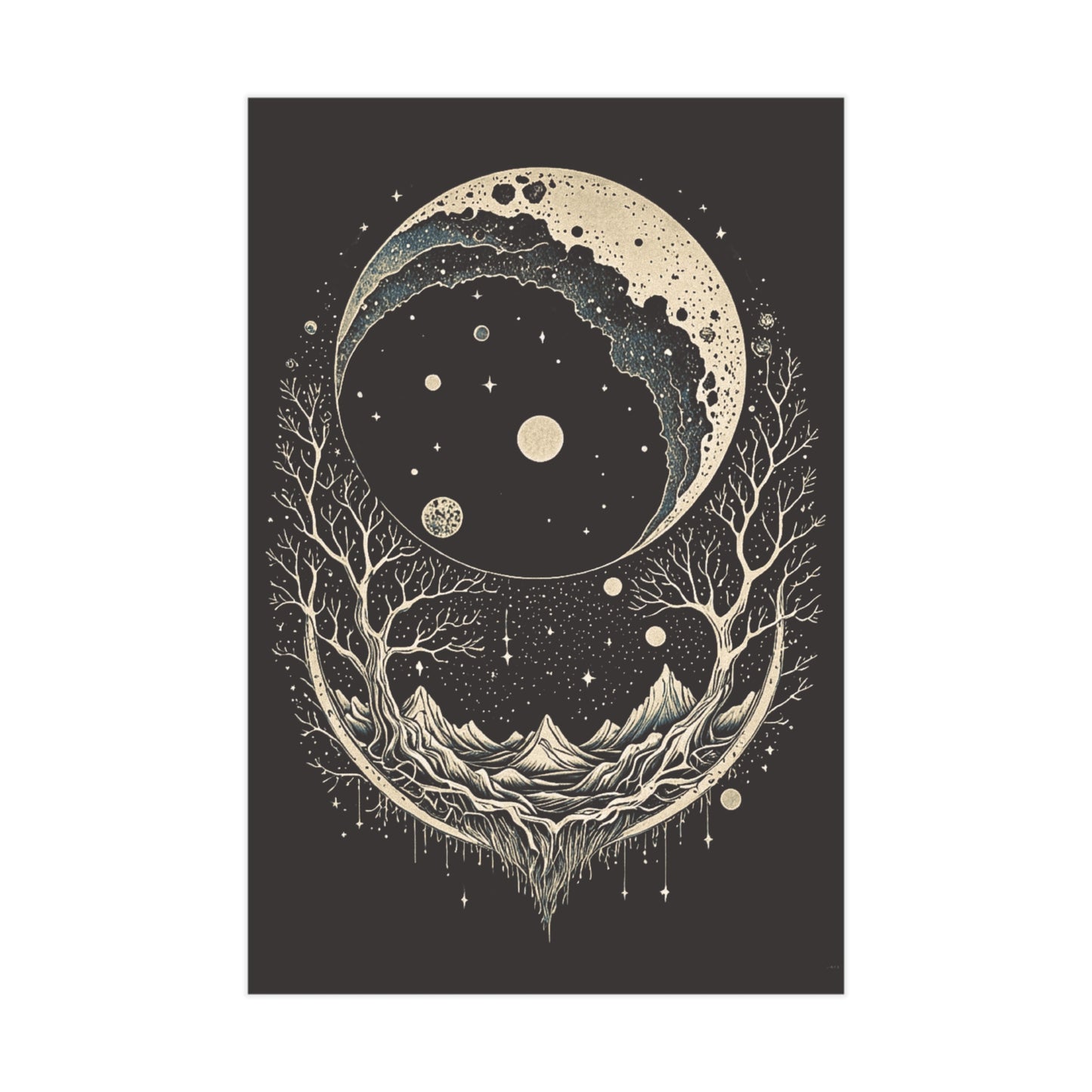 Mountain Eclipse Surreal Lunar Landscape Unframed Art Print