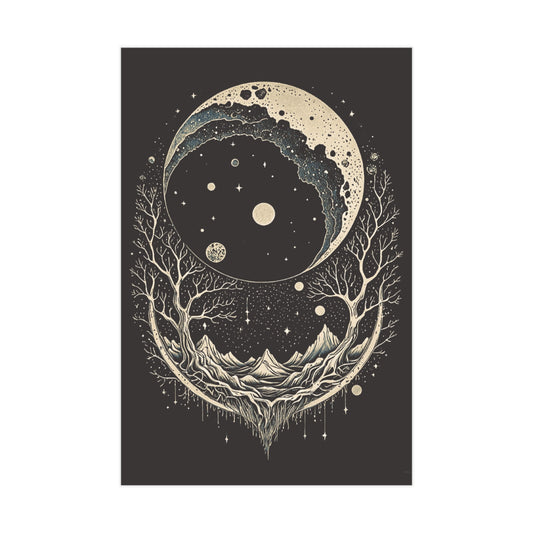 Mountain Eclipse Surreal Lunar Landscape Unframed Art Print