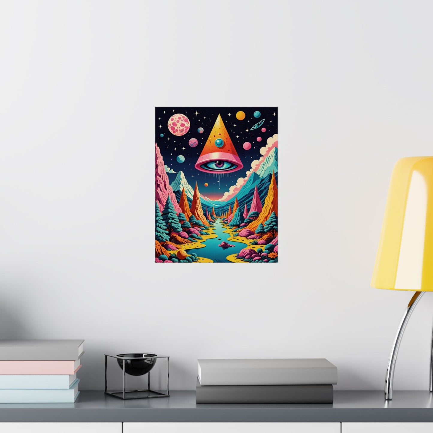 Eye of Ascension – Retro Trippy Pyramid Space Poster| Surreal Psychedelic Fantasy Posters – Whimsical Fine Art Wall Prints