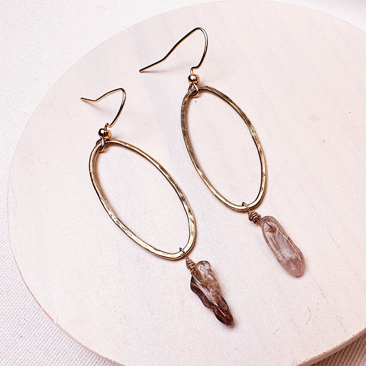 Super Seven Gemstone Hoop Earrings – Elongated Brass Statement Hoops