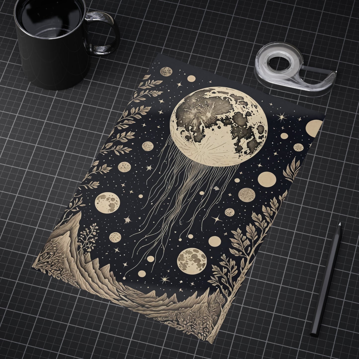 Tethered Moons Floating Lunar Forest Print