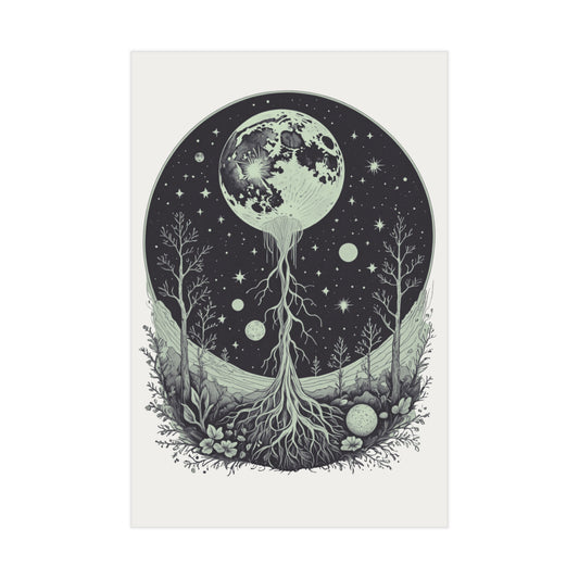 Celestial Bloom Moon as Tree Canopy Art Unframed Print Celestial Wall Art Decor