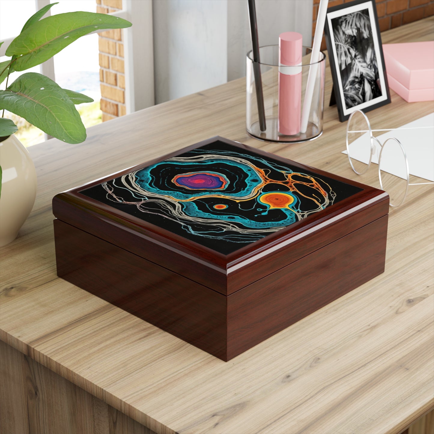 Fractal Pulse Psychedelic Swirl Jewelry Box Cosmic Vortex Design