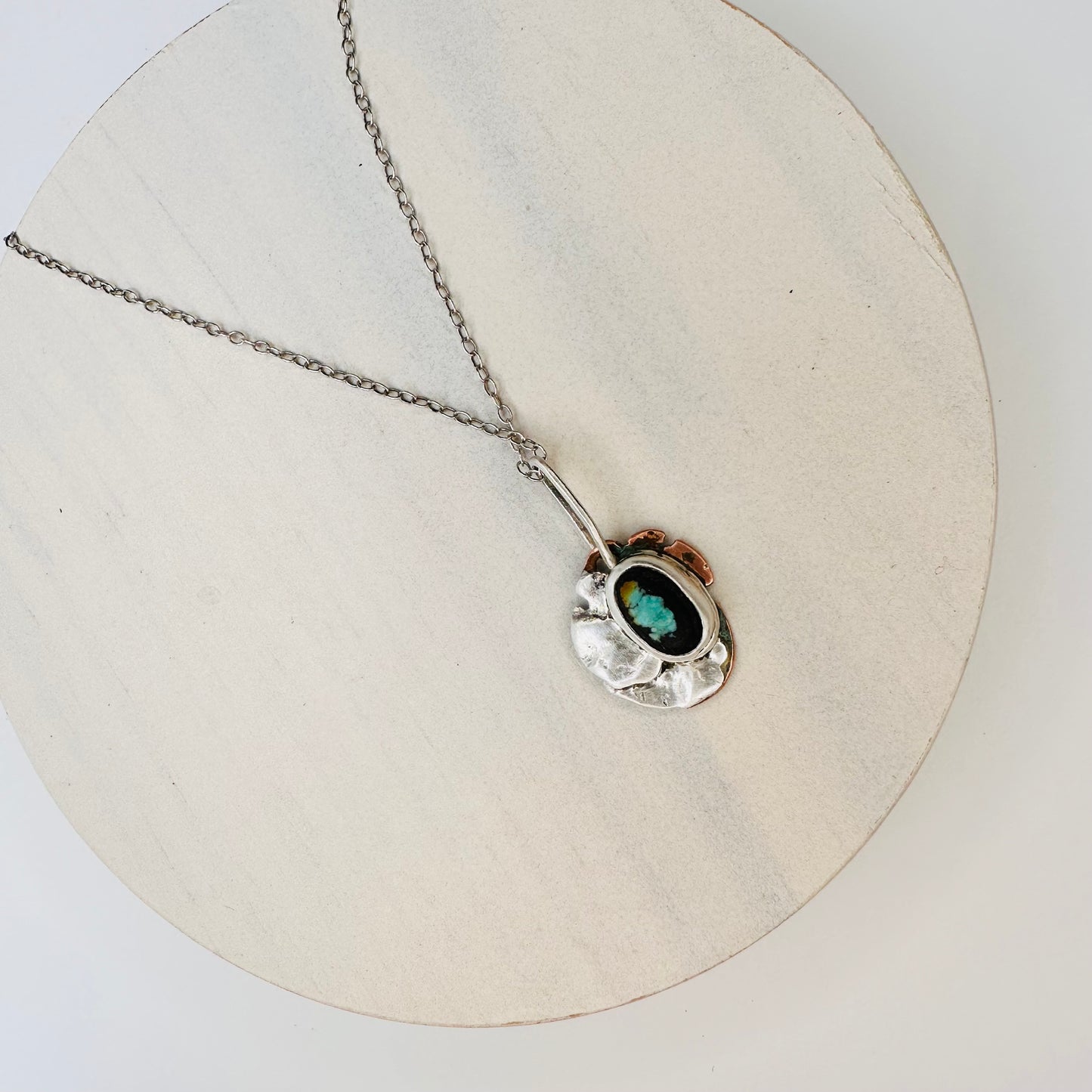 Ember Bloom– Handcrafted Sterling Silver, Copper & Hubei Turquoise Pendant Necklace