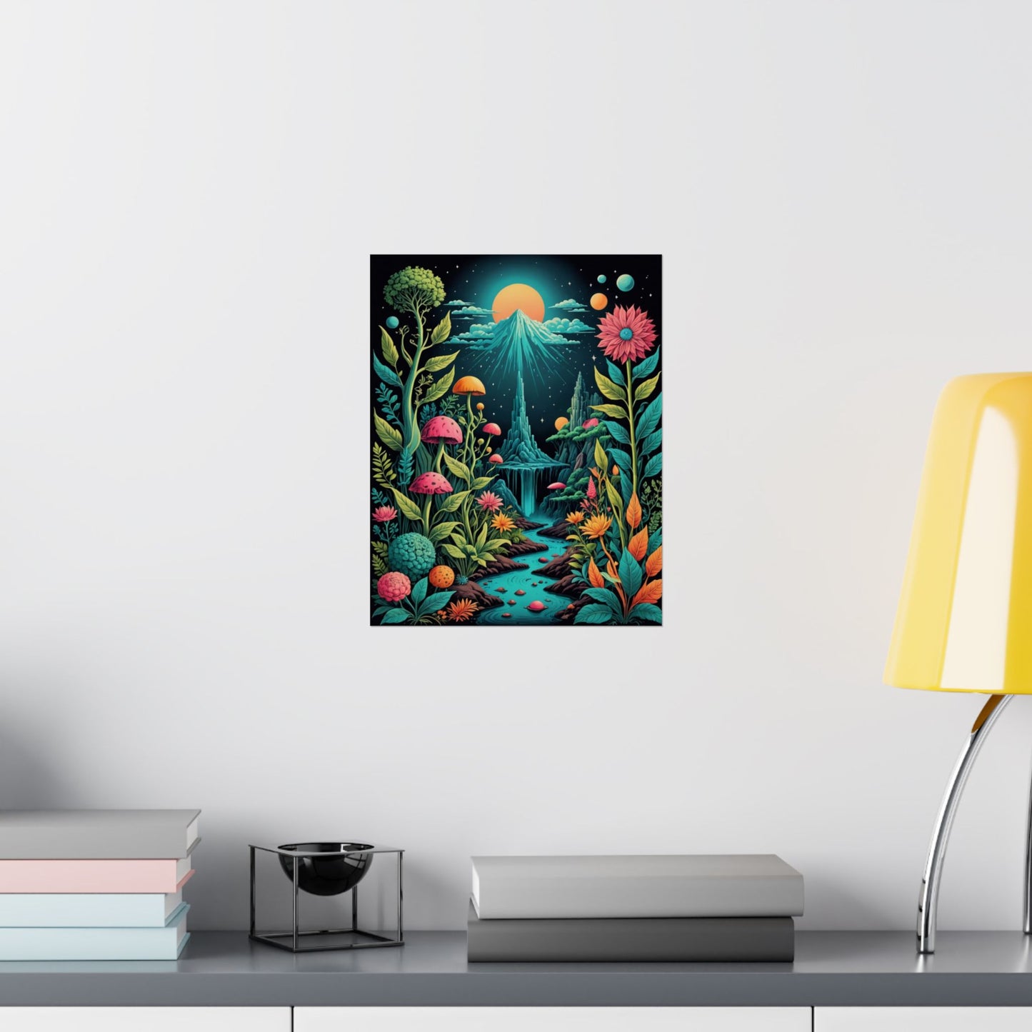 Flora Solstice – Whimsical Cosmic Garden Poster| Surreal Psychedelic Fantasy Posters – Whimsical Fine Art Wall Prints