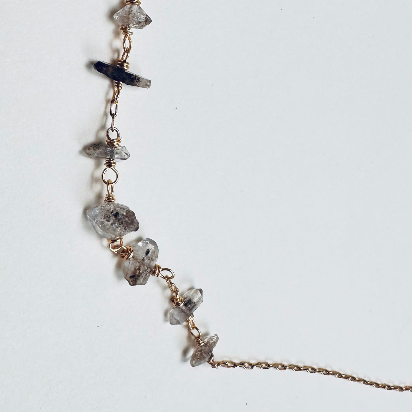 Celestara Herkimer Salt & Pepper Diamond Choker Necklace – Dainty Beaded 15.5” Nape Necklace