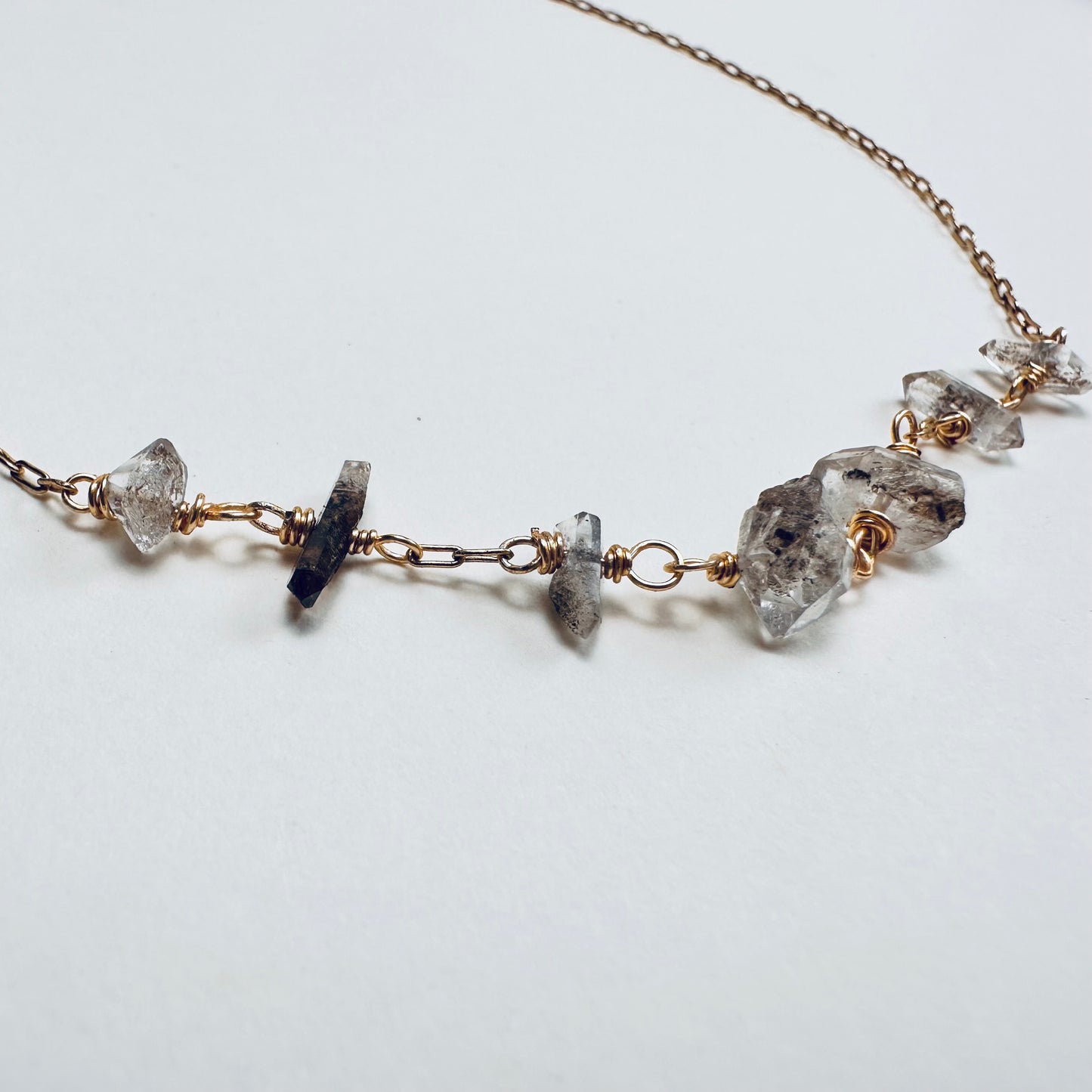 Celestara Herkimer Salt & Pepper Diamond Choker Necklace – Dainty Beaded 15.5” Nape Necklace