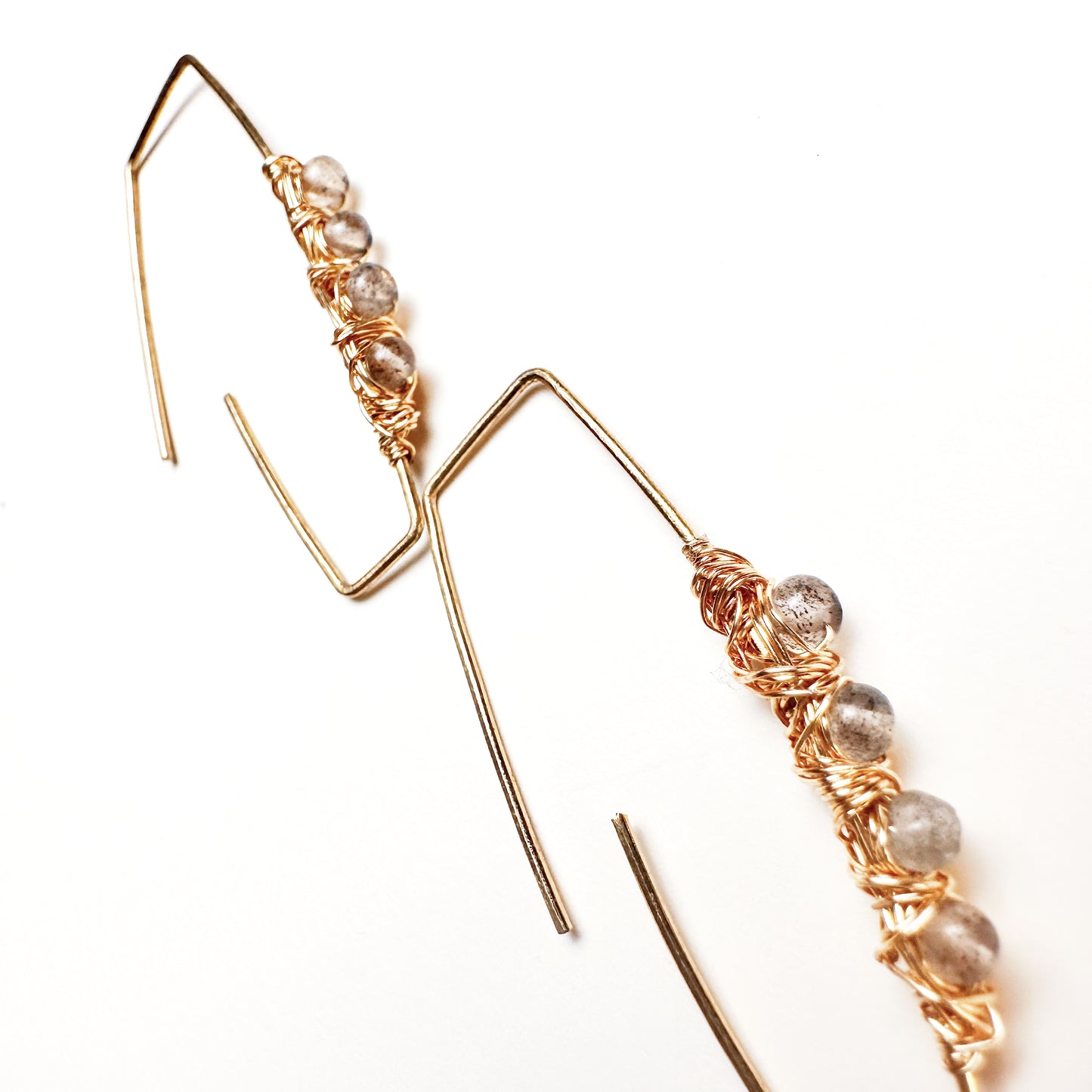 Auric Passage Labradorite Geometric Threader Earrings