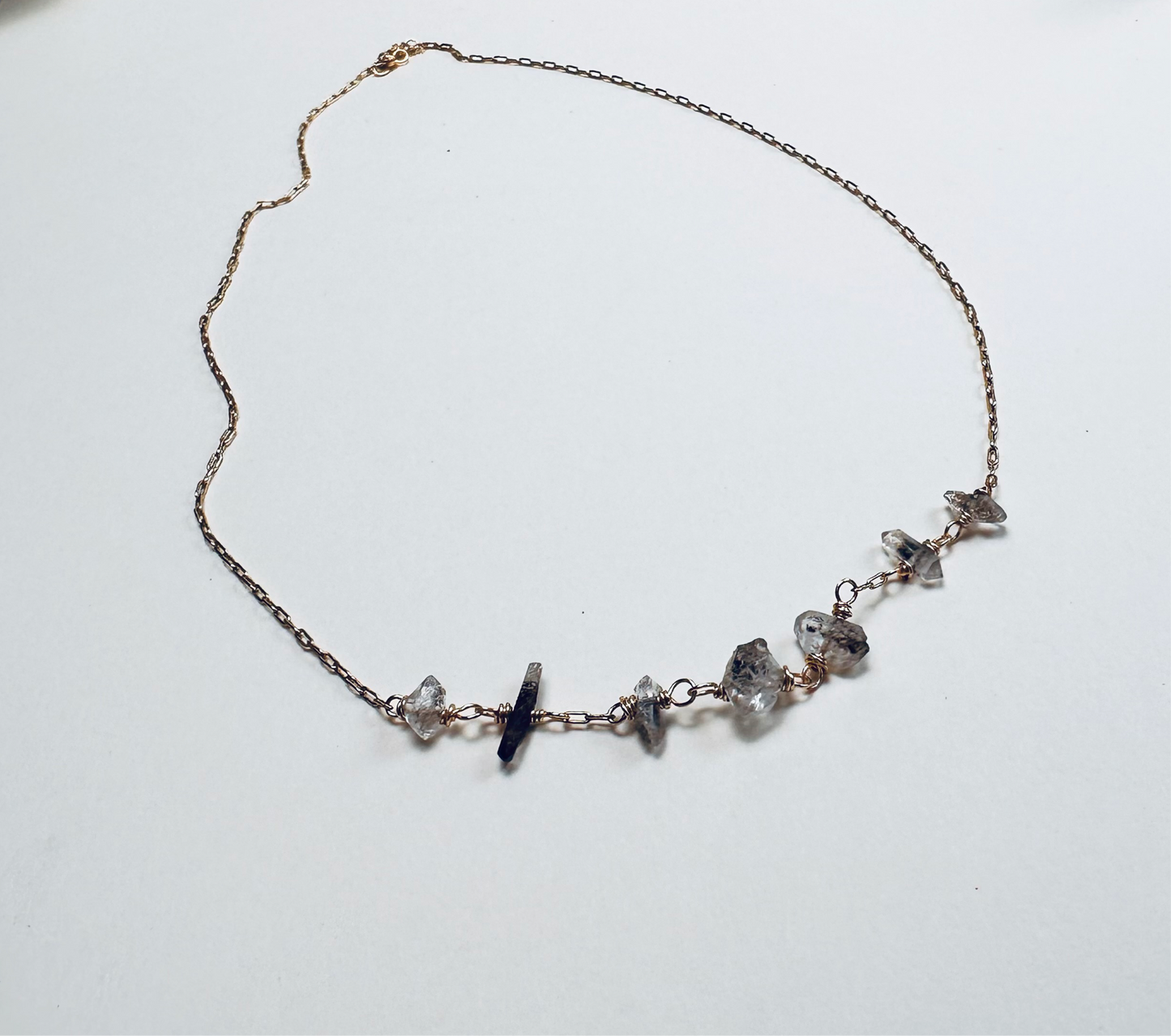 Celestara Herkimer Salt & Pepper Diamond Choker Necklace – Dainty Beaded 15.5” Nape Necklace