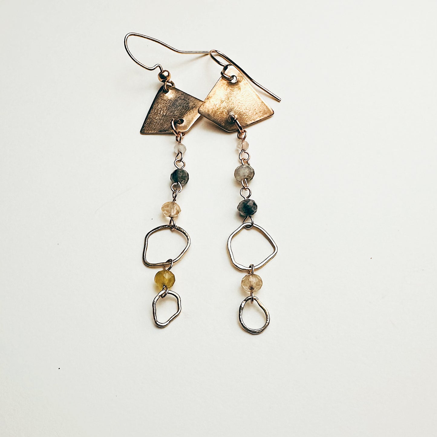 Celestara Astralis Mismatched Earrings Brass & Green Prehnite Gemstones