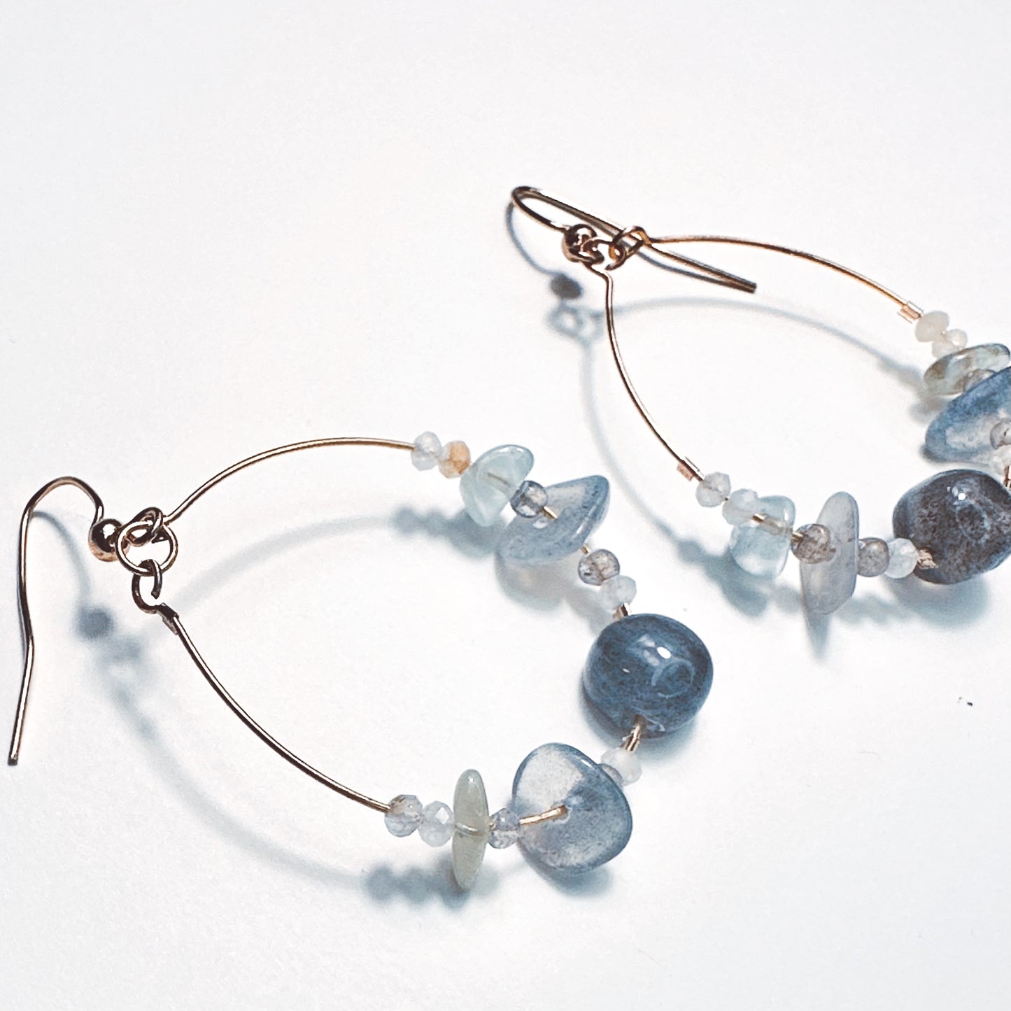 Silver Moondrop Labradorite Hoops |Aquamarine & Clear Topaz