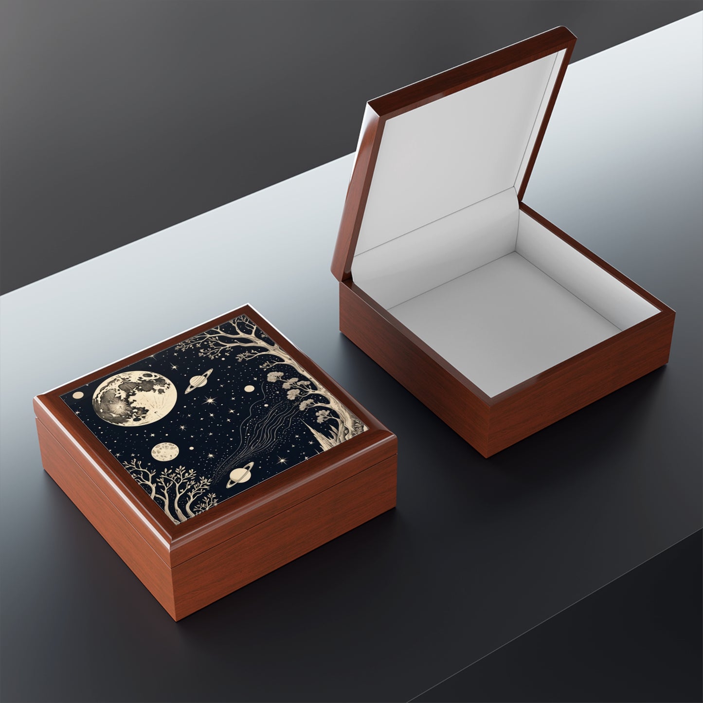Celestial Blooms Custom Art Jewelry Box – Handmade Decorative Keepsake Storage for Gifts, Memorials & Special Occasions
