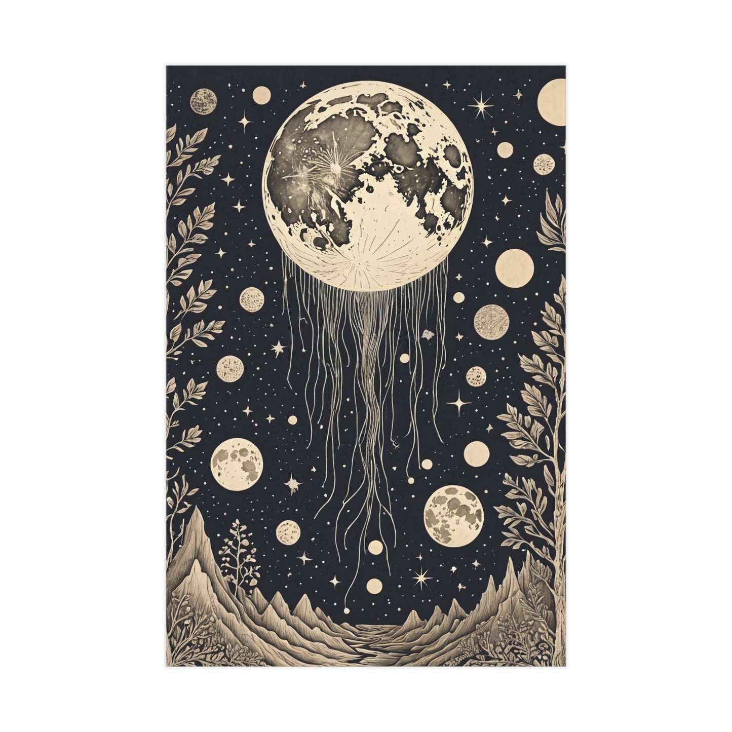Tethered Moons Floating Lunar Forest Print
