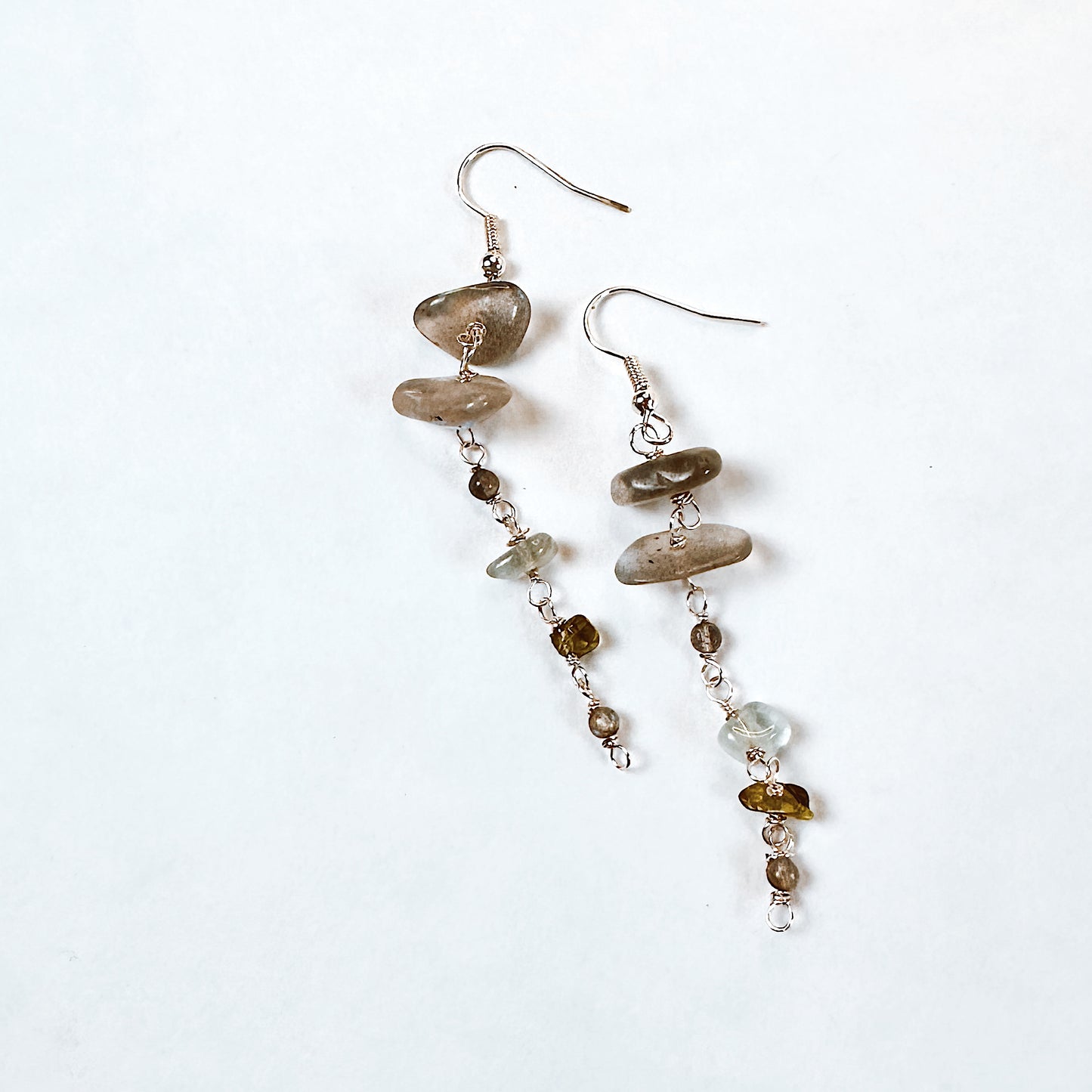 Celestial Cascade Earrings |Labradorite, Aquamarine & Peridot in Sterling Silver