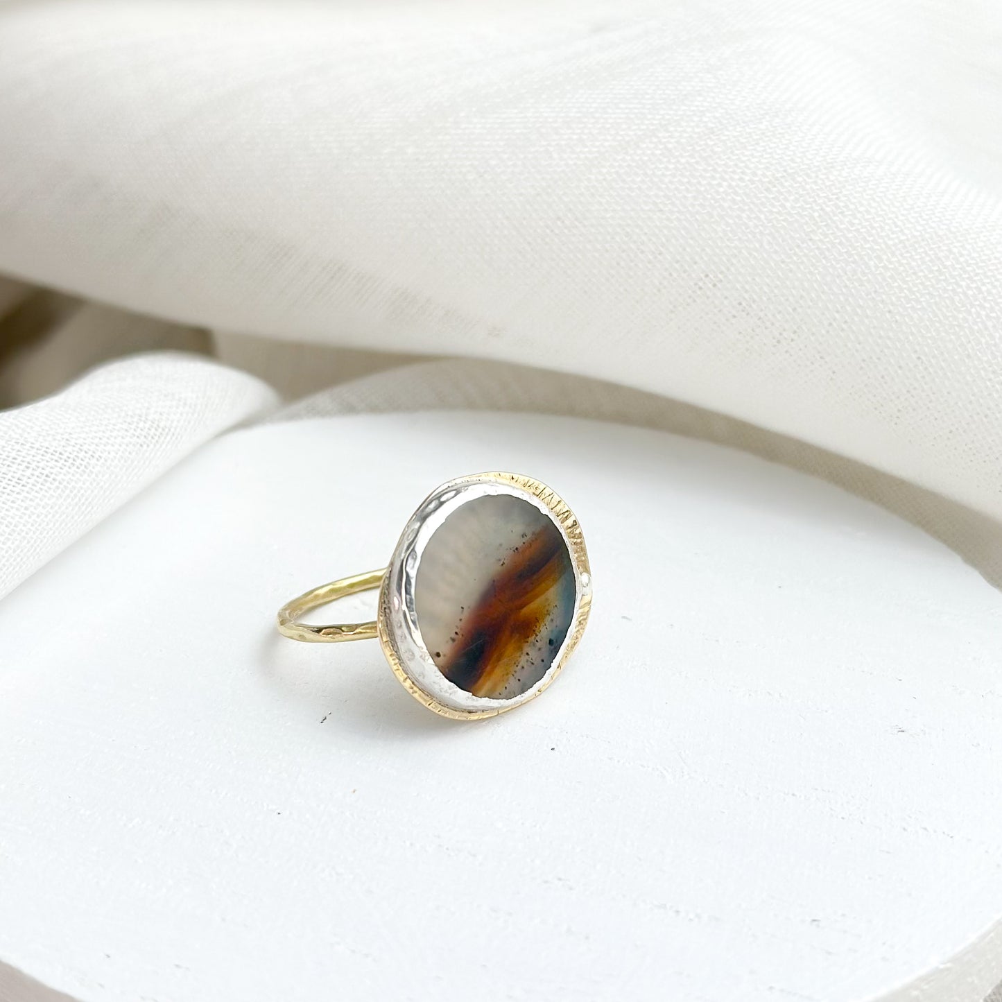 Echoes of Earth– Montana Dendritic Agate Coin Ring (Size 7)