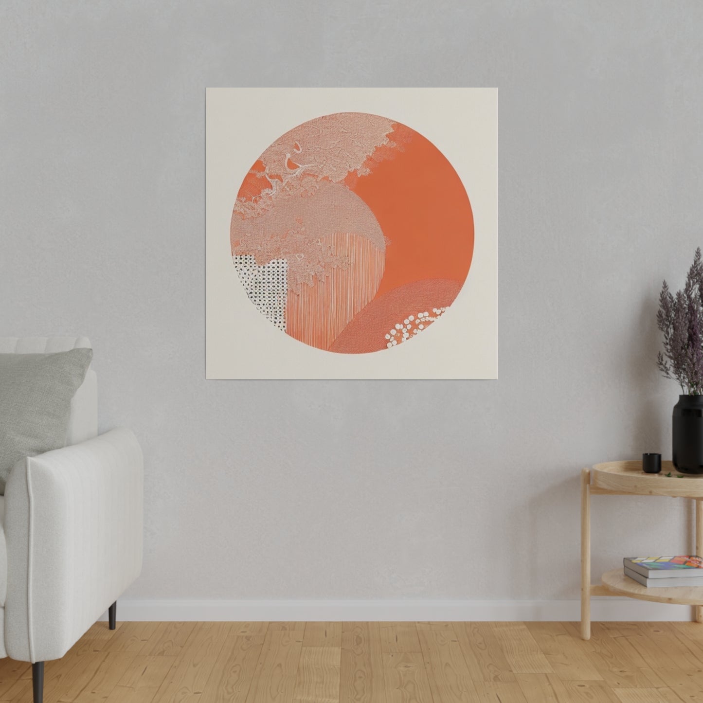 Japandi Orange Geometric Vintage Wall Art on Matte Canvas