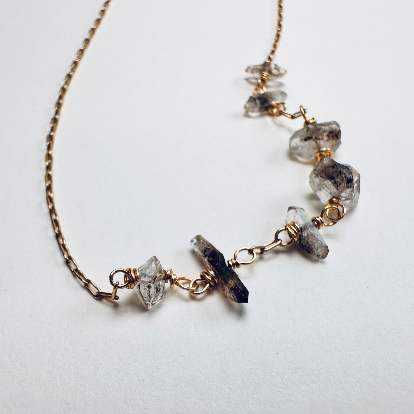 Celestara Herkimer Salt & Pepper Diamond Choker Necklace – Dainty Beaded 15.5” Nape Necklace