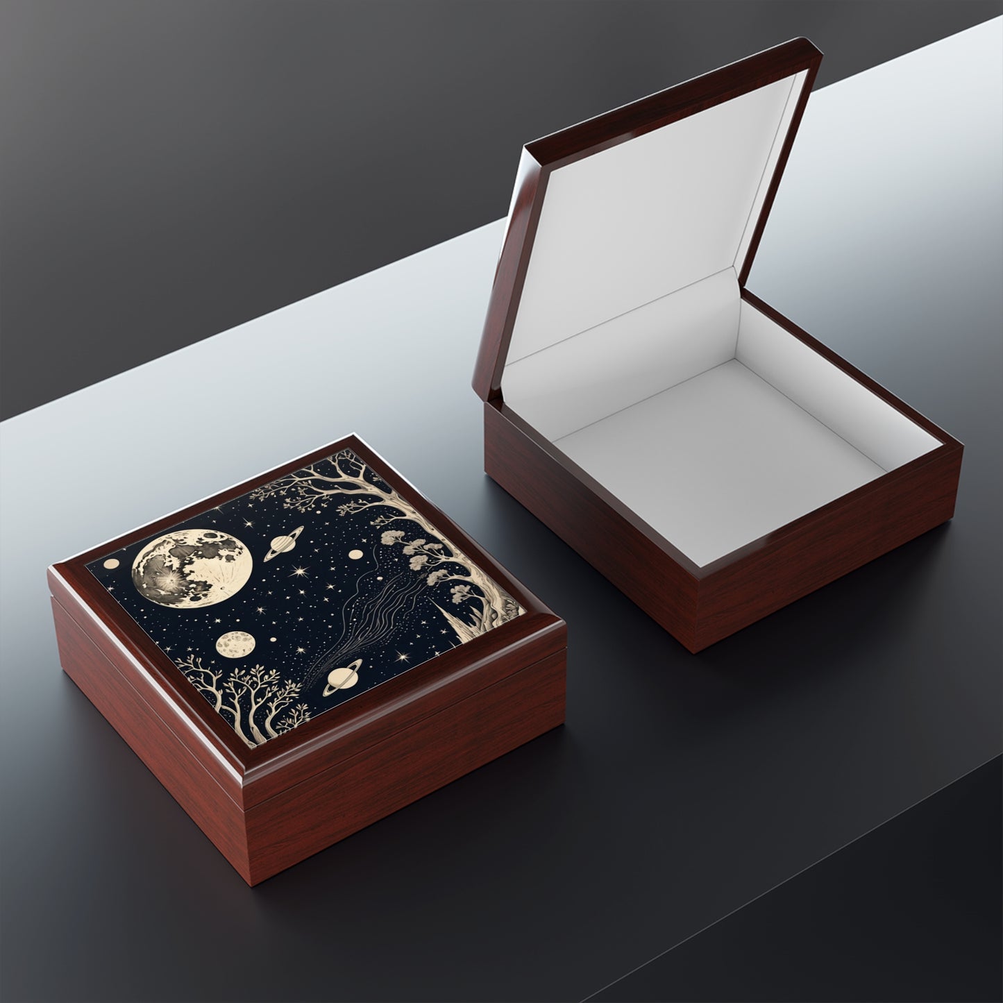 Celestial Blooms Custom Art Jewelry Box – Handmade Decorative Keepsake Storage for Gifts, Memorials & Special Occasions