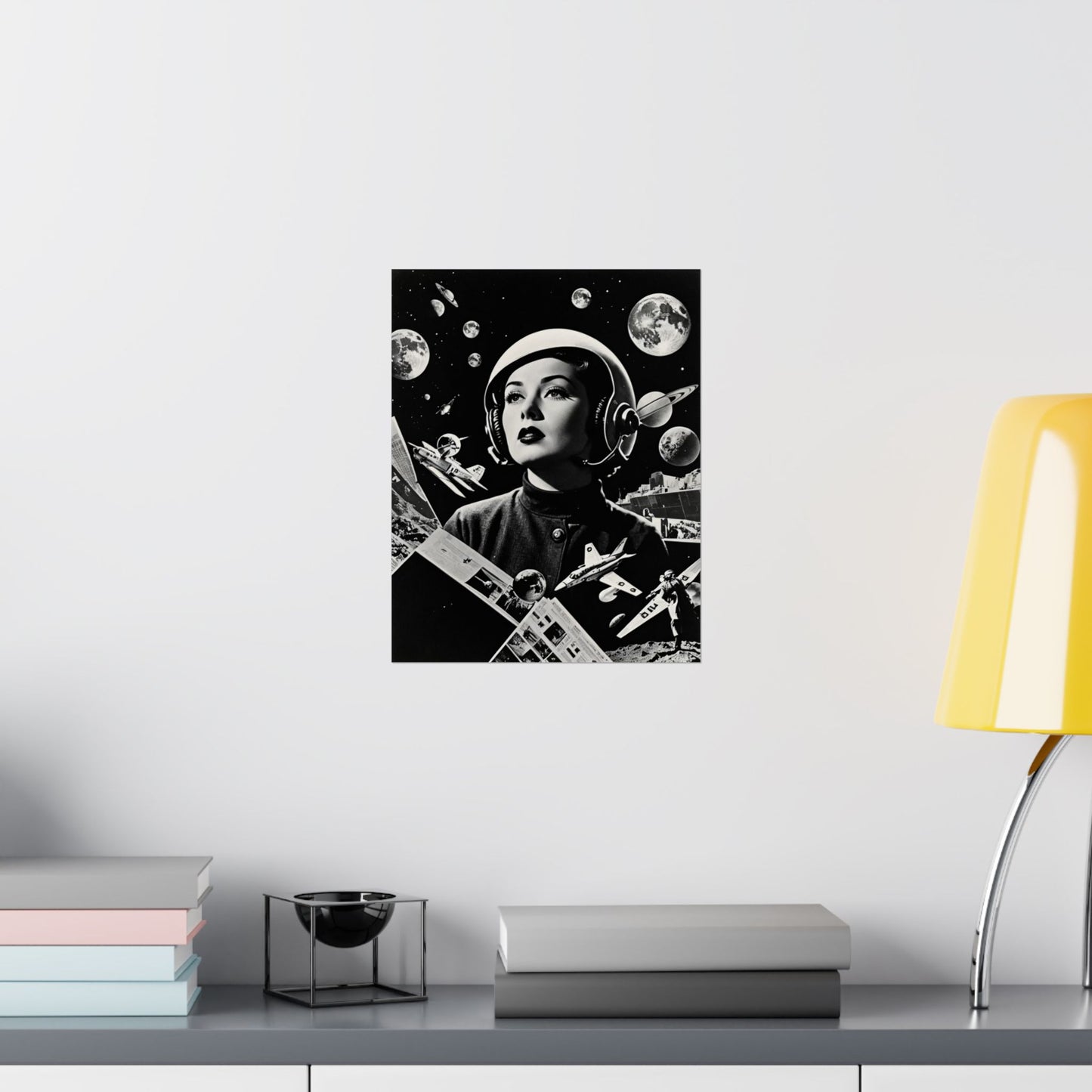 Moonwatcher Monochrome| Dada Psychedelic Collage Satin Poster (11x14”)
