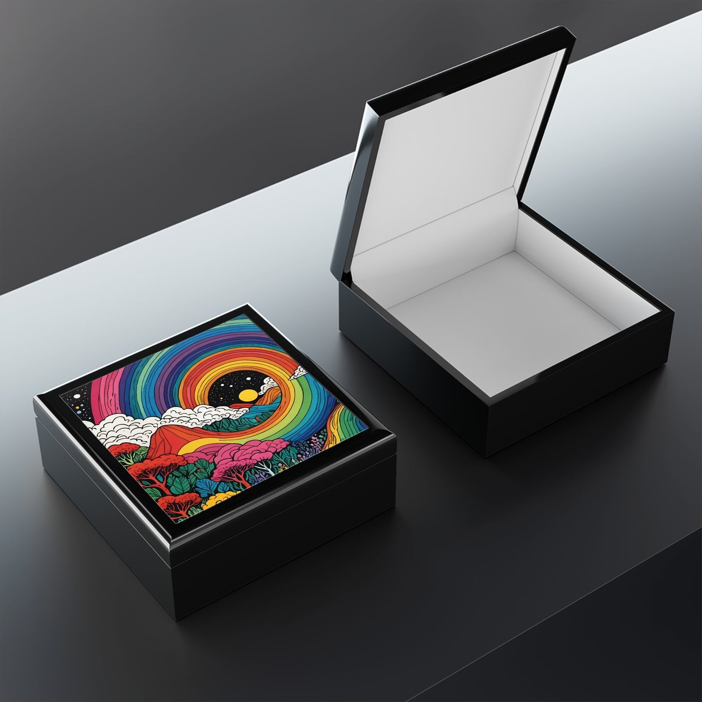 Rainbow Road Custom Art Jewelry box of Contemporary Black & White Jewelry Box - Elegant Storage for Accessories
