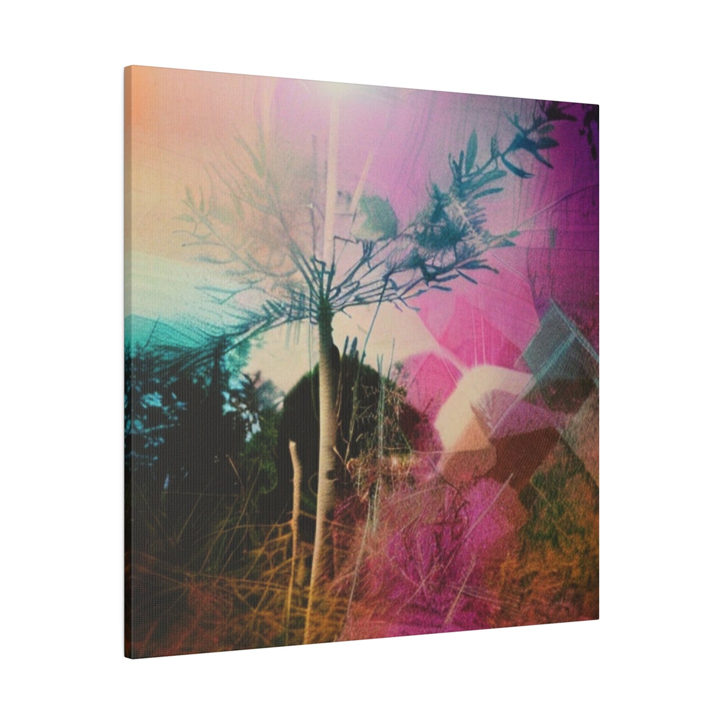 Neon Pink and Green Plant Abstract Dreamscape Wall Art on Matte Canvas