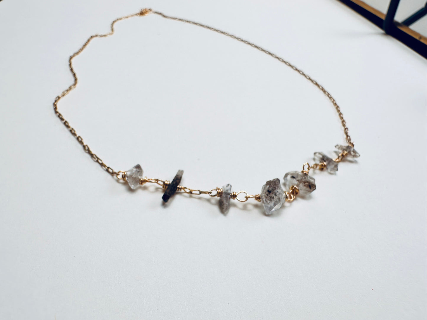 Celestara Herkimer Salt & Pepper Diamond Choker Necklace – Dainty Beaded 15.5” Nape Necklace