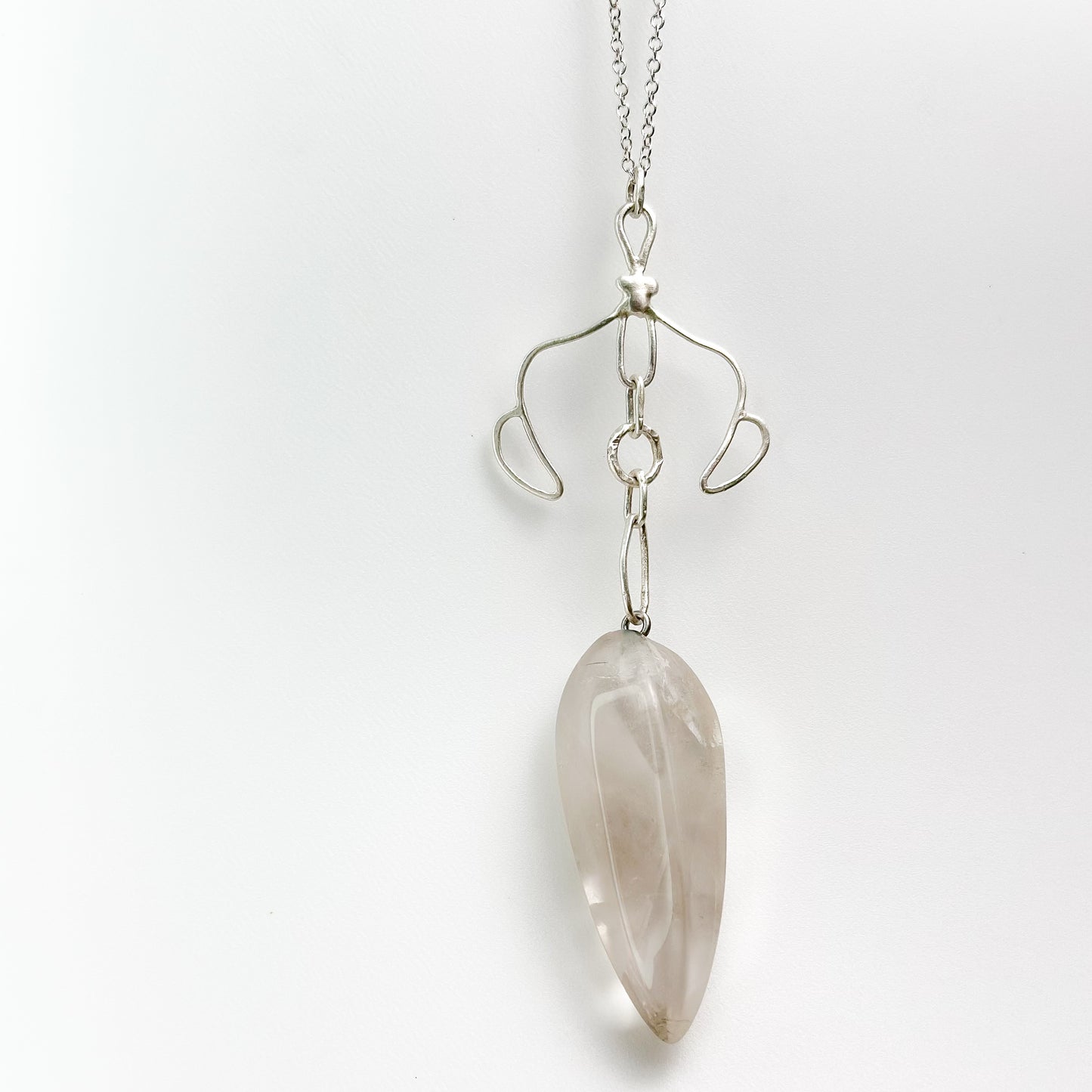Celestial Balance Quartz Pendant – Hand-Forged Silver & Clear Quartz Necklace