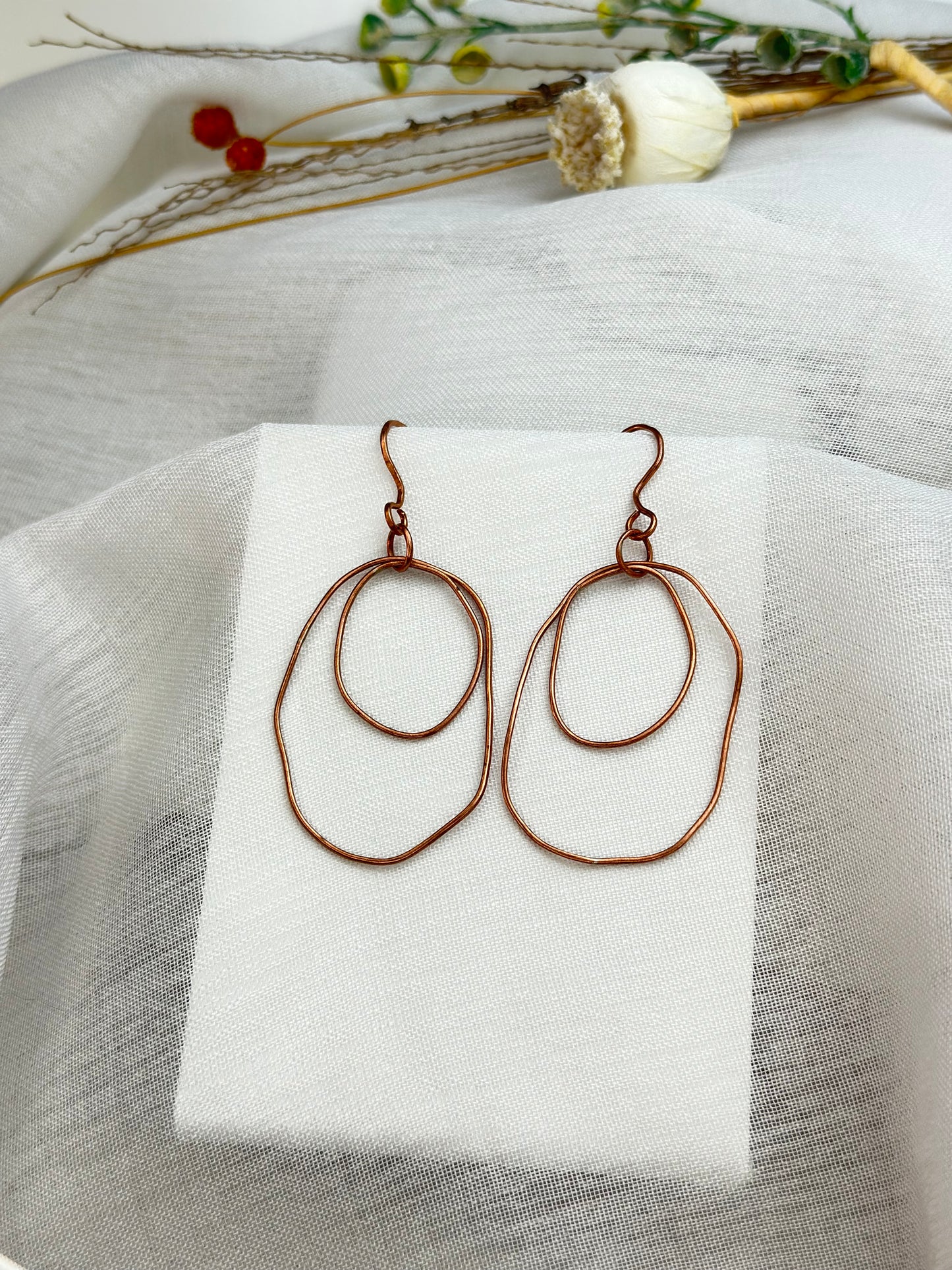 Celestara Orbitus Hand-Forged Copper Hoop Earrings Kinetic Double-Layer Design