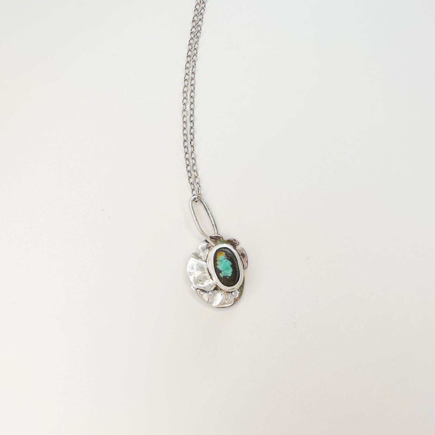 Ember Bloom– Handcrafted Sterling Silver, Copper & Hubei Turquoise Pendant Necklace