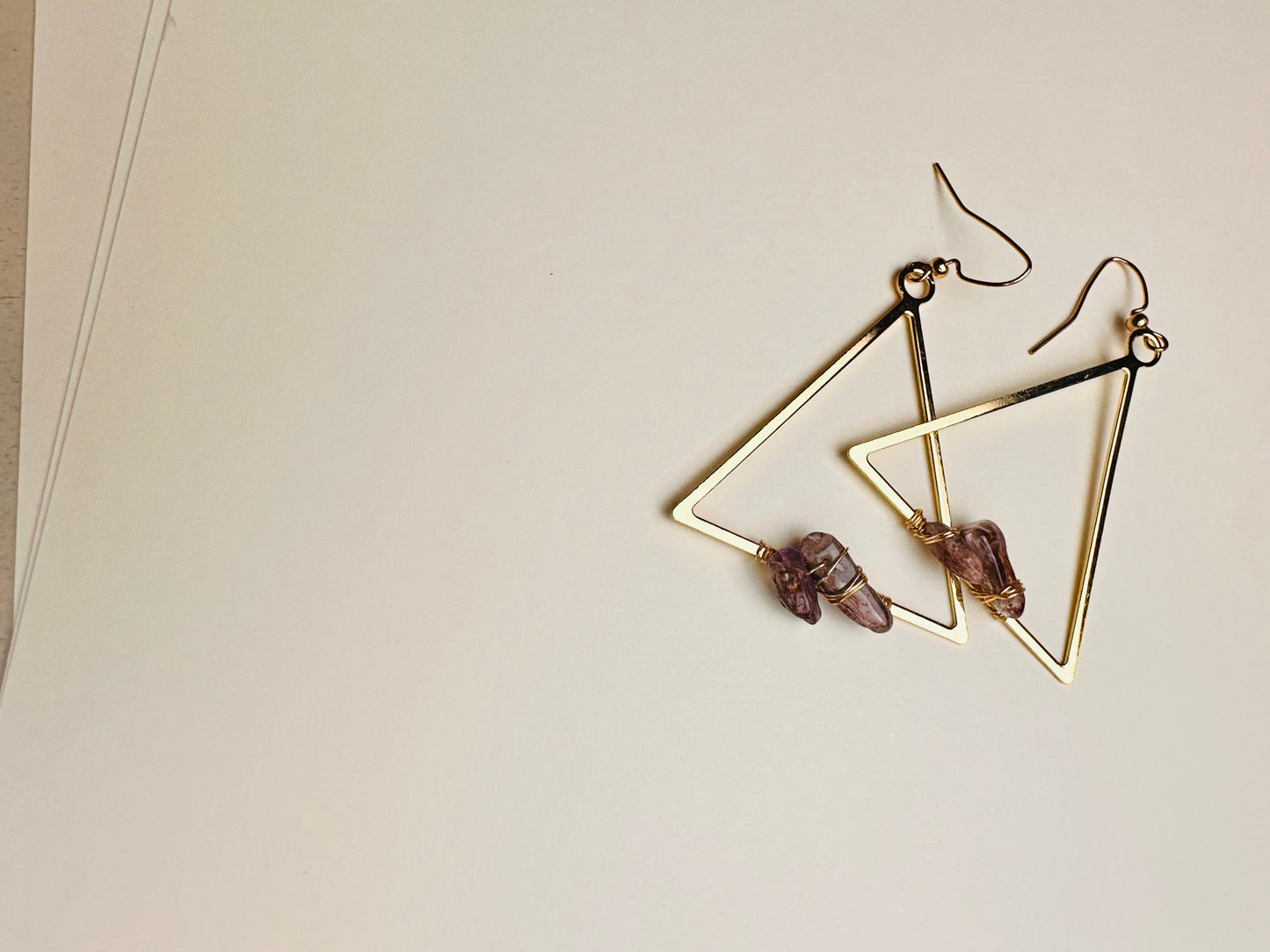 Super Seven Triangle Earrings |Handmade Gemstone Jewelry in Brass
