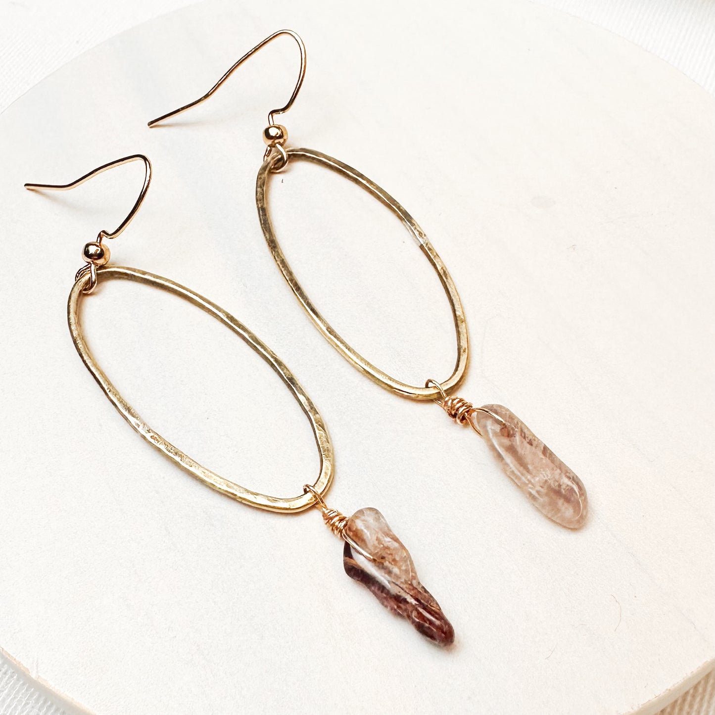 Super Seven Gemstone Hoop Earrings – Elongated Brass Statement Hoops