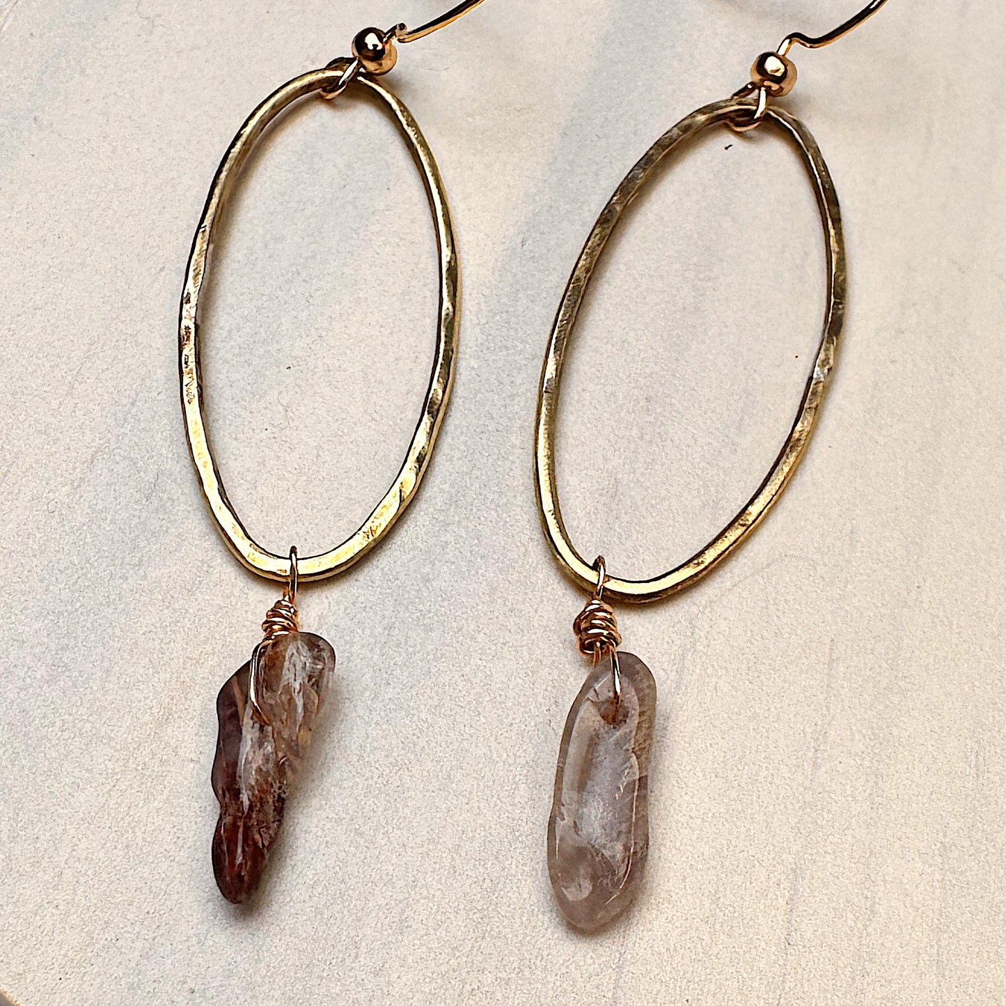 Super Seven Gemstone Hoop Earrings – Elongated Brass Statement Hoops