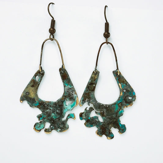 Palimpsest Glyph Earrings – Verdigris Brass Statement Earrings