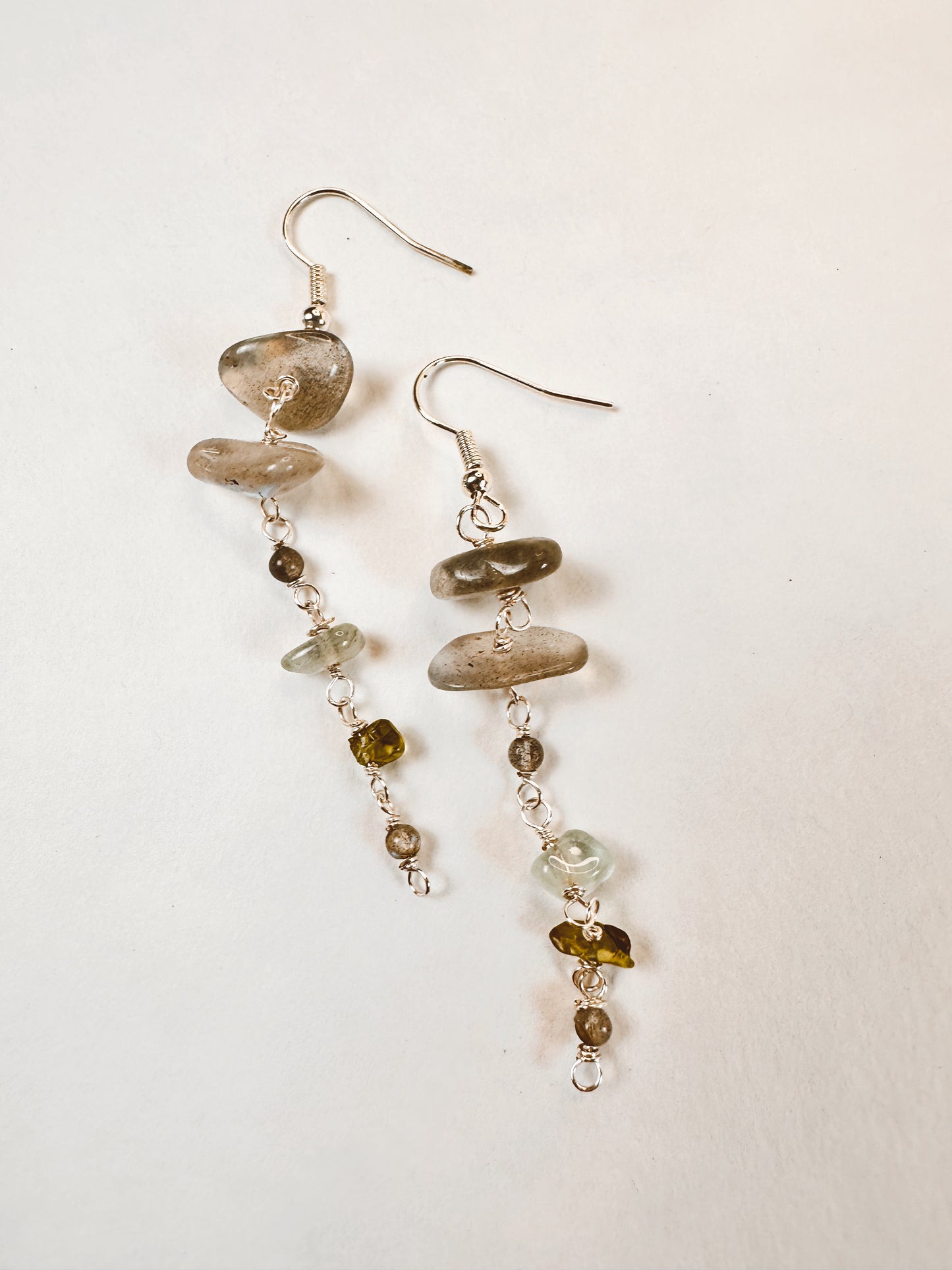 Celestial Cascade Earrings |Labradorite, Aquamarine & Peridot in Sterling Silver