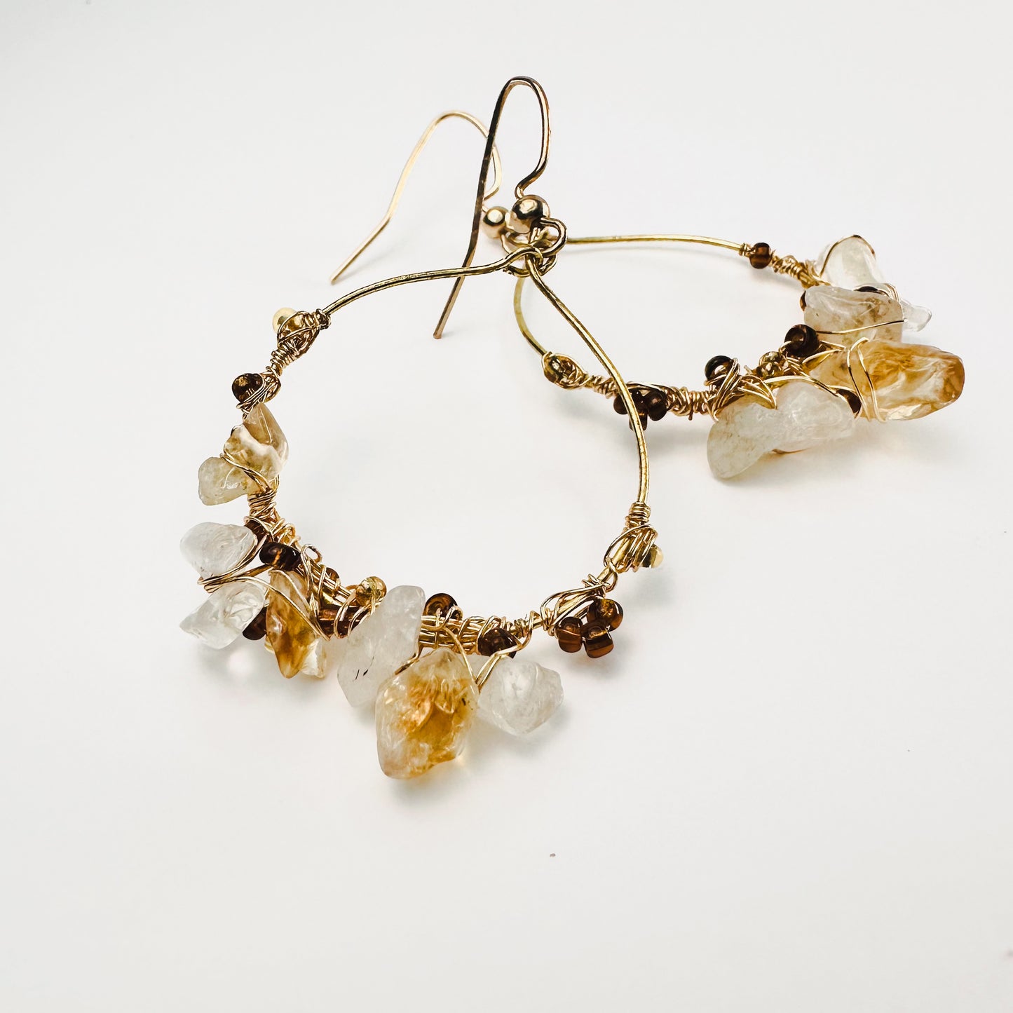 Solar Pulse– Citrine & Quartz Gemstone Hoops