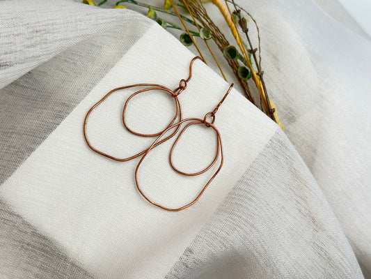 Celestara Orbitus Hand-Forged Copper Hoop Earrings Kinetic Double-Layer Design