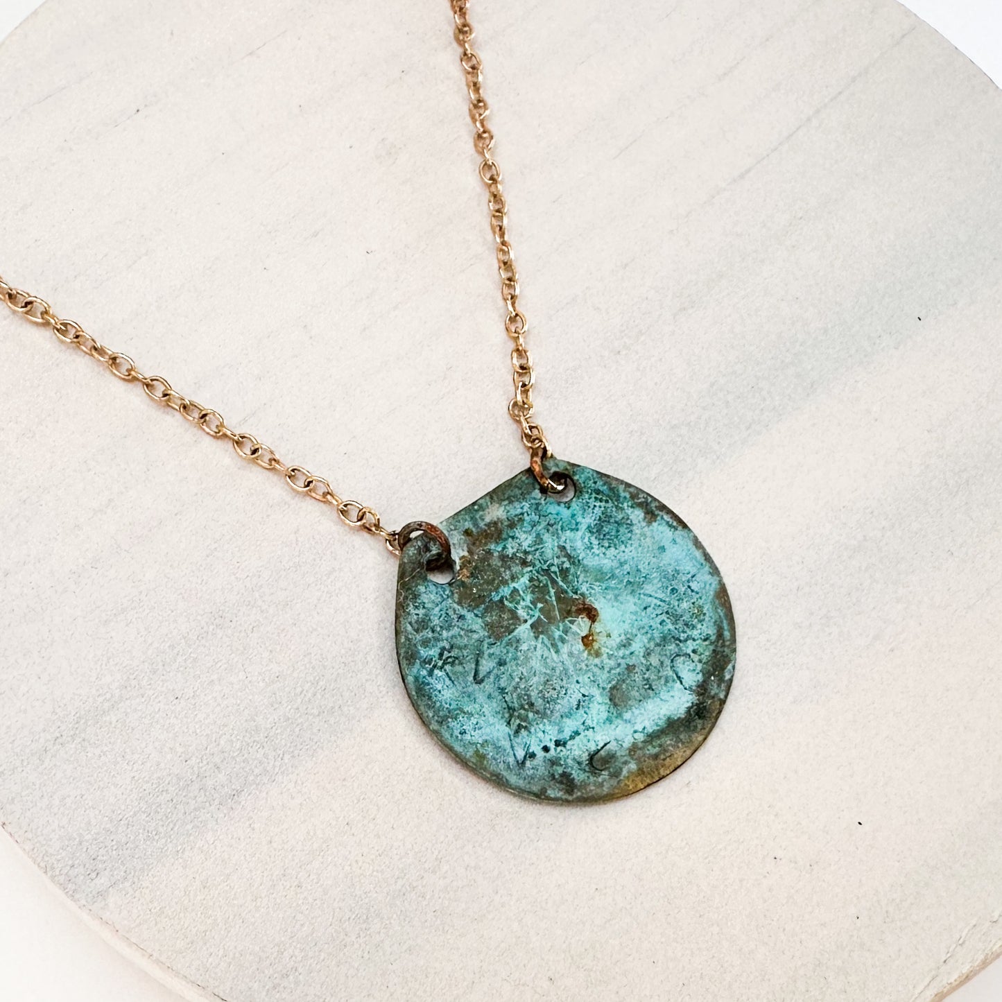Sea Coin– Patina Brass Disc Necklace